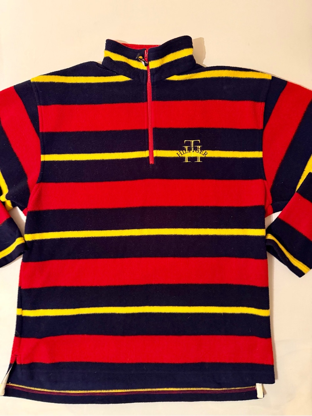Vtg 90’s Tommy Hilfiger men's Fleece Pullover Colorful striped Size S 1/4 Zip